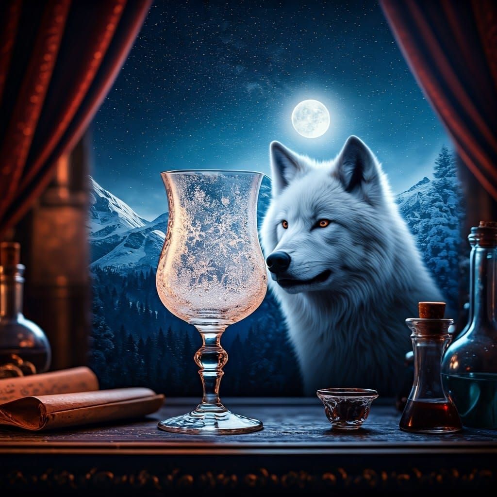Crystal Goblet and Dire Wolf: Double Exposure Photography