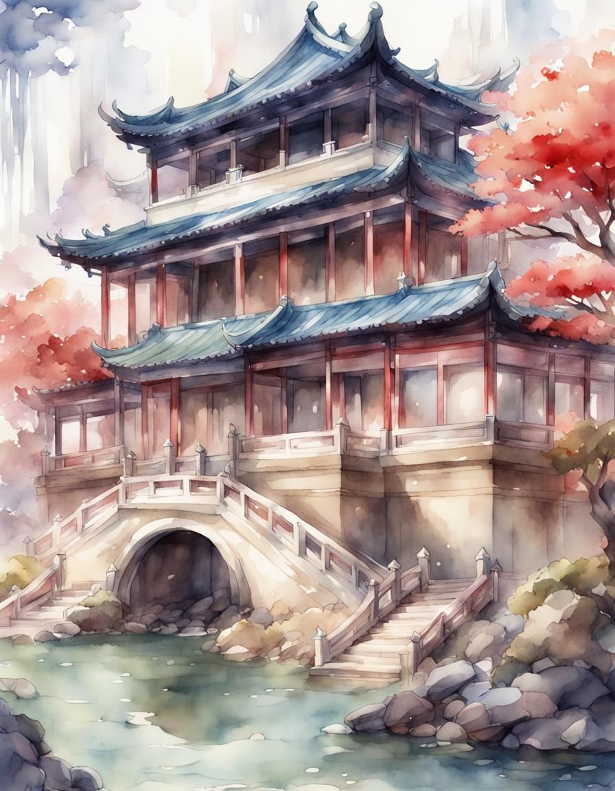 Fantasy Chinese Palace in Anime Style