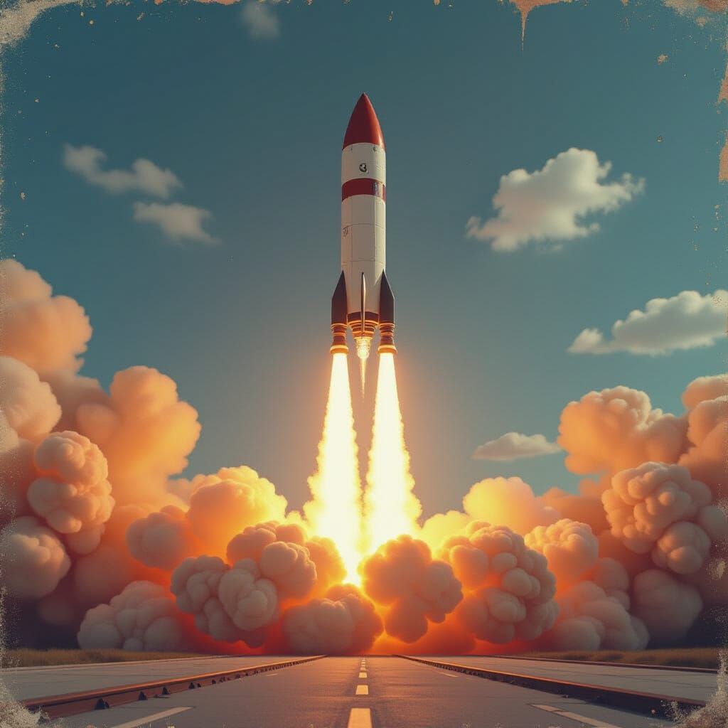 Rocket Launch in Gouache Impressionist Style