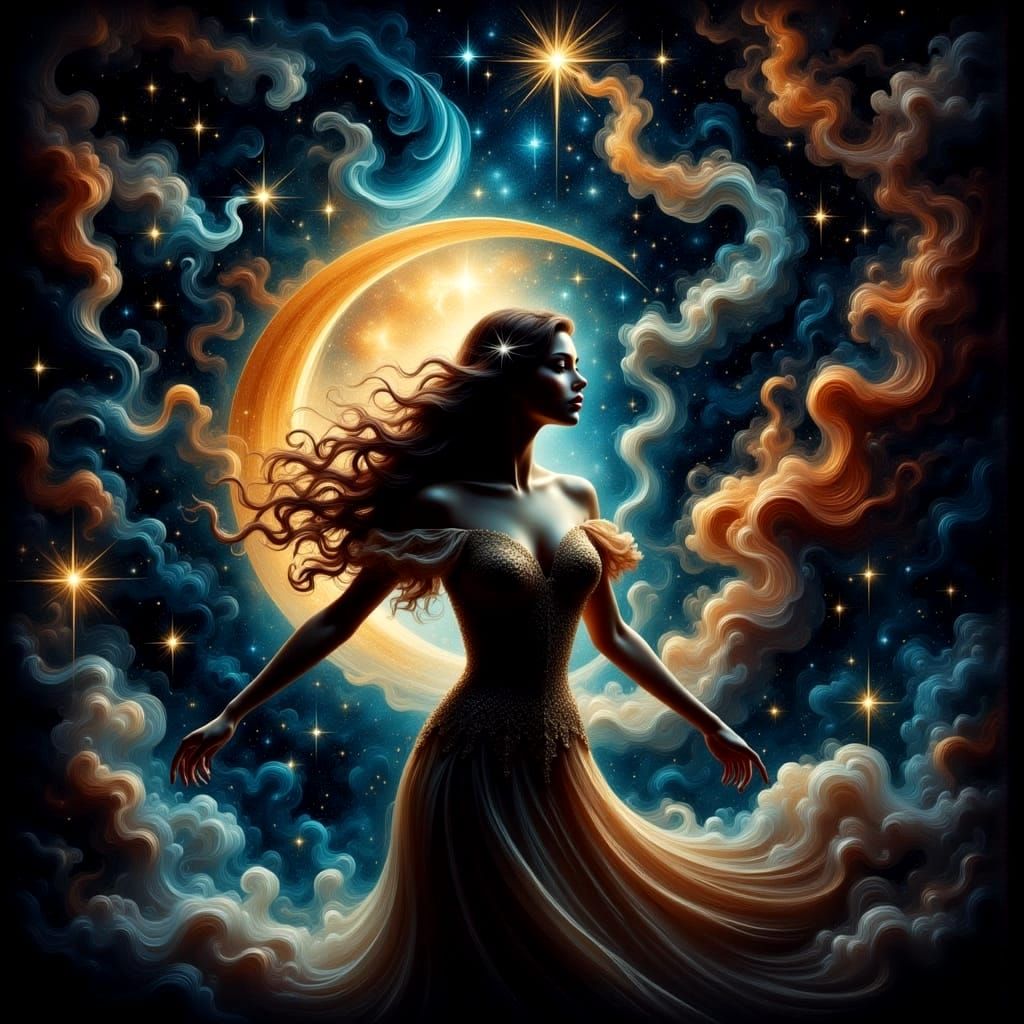 Ethereal Fantasy Girl Gazing at the Moon from a Tower Window