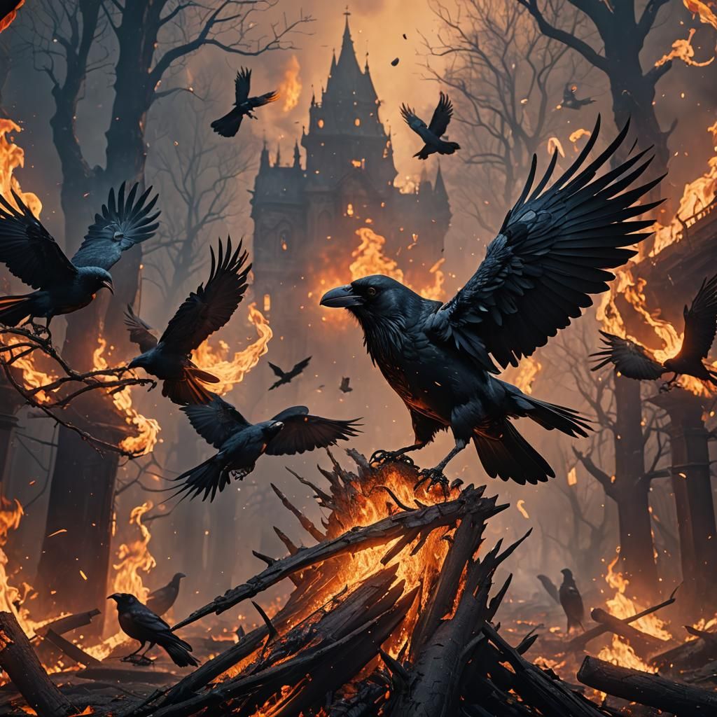 Crow in Fire: Detailed Fantasy Concept Art