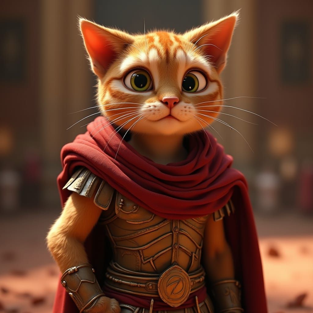 Tabby Cat as Julius Caesar in Pixar Style