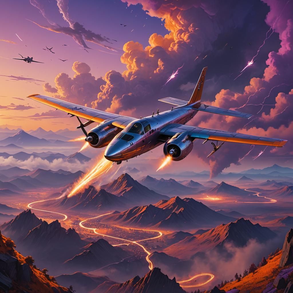 Mystical Silver Plane Soaring Through Fantasy Realm