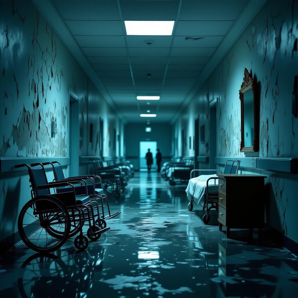 Eerie Abandoned Hospital Corridor in Dystopian Style