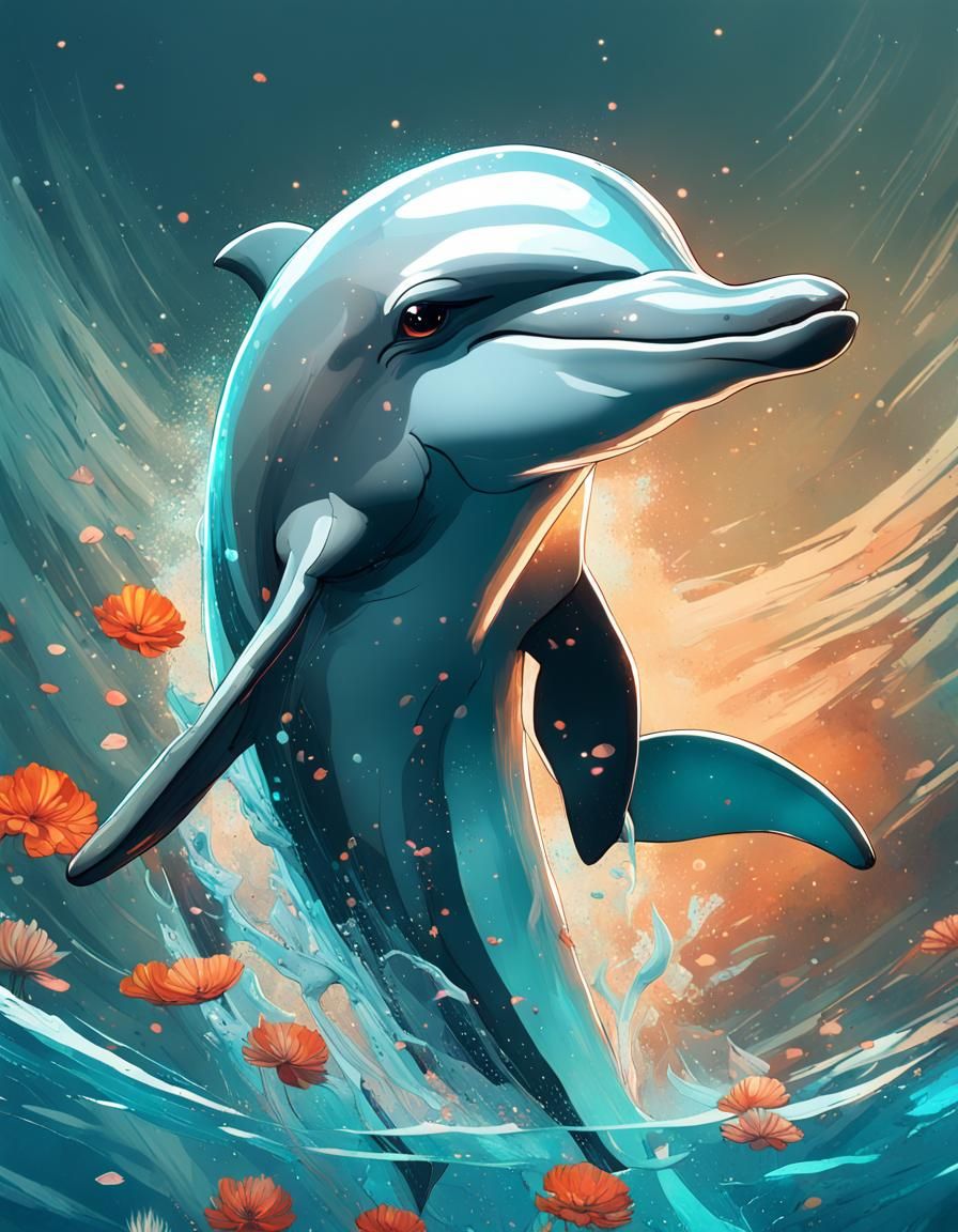 Cute Dolphin with Opulent Eyes in Detailed 2D