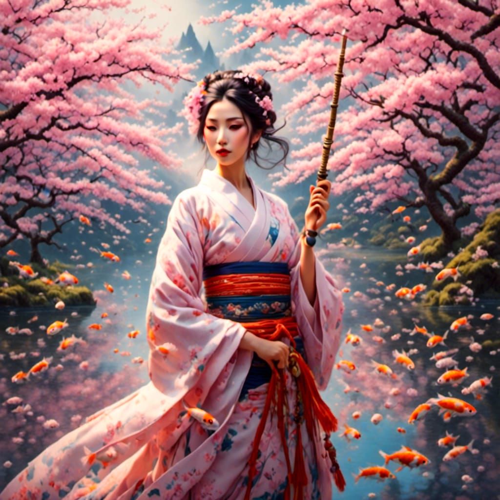 Dreamy Waterfalls and Sakura Blossoms