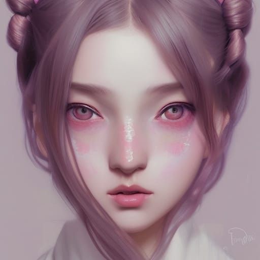 Kawaii E-Girl Portrait in Pastel Colors