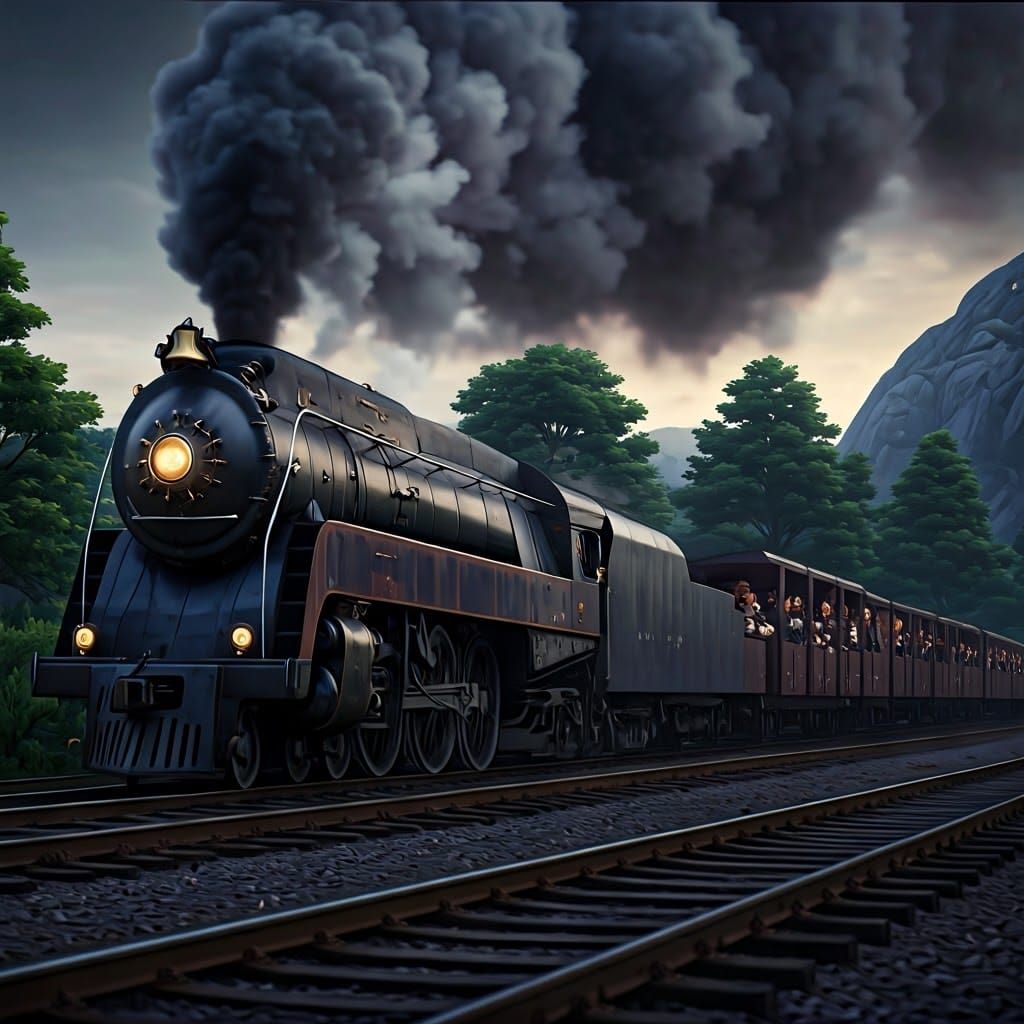 Antique Steam Train with Hasidic Jews in Detailed Matte Pain...