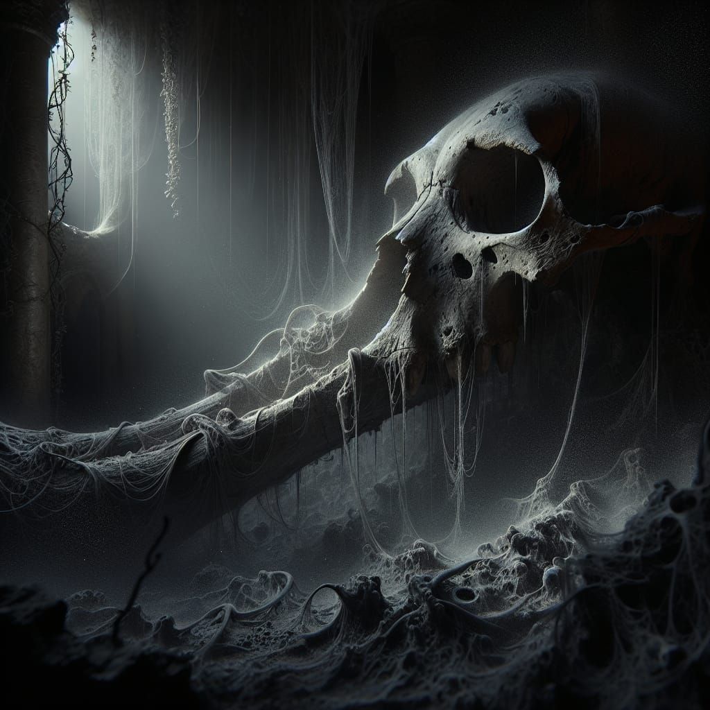 Eerie Bone Portrait in Dimly Lit Dark Art