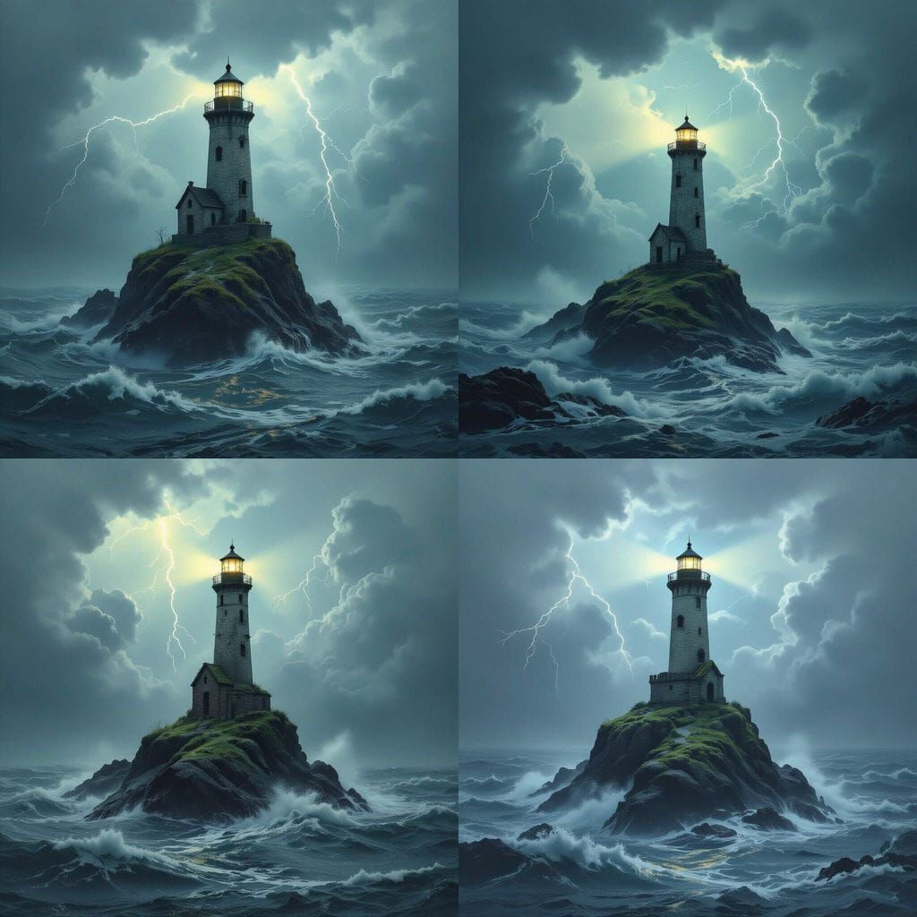 Stormy Sea Lighthouse in Dark Atmospheric Style