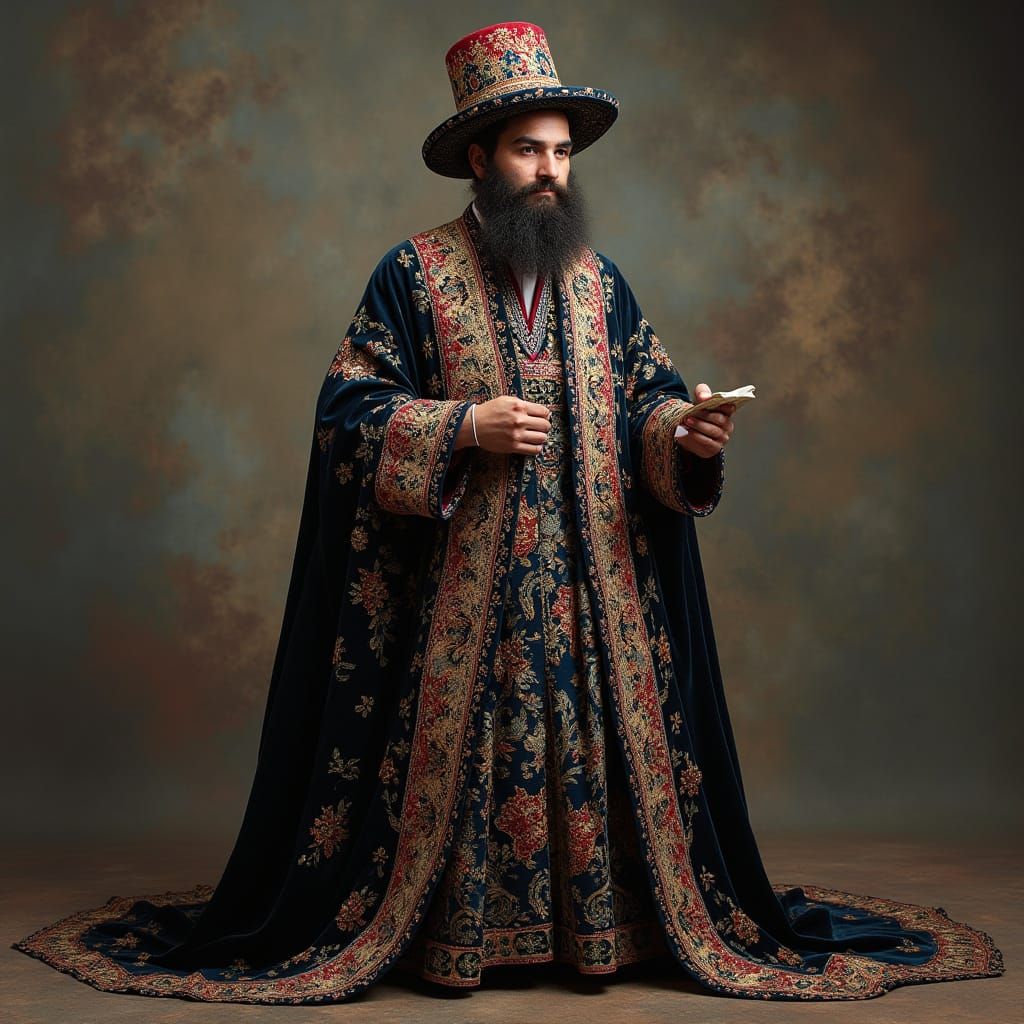 Hasidic Jew in Shtreimel and Sabbath Robe, in Kitsch Style
