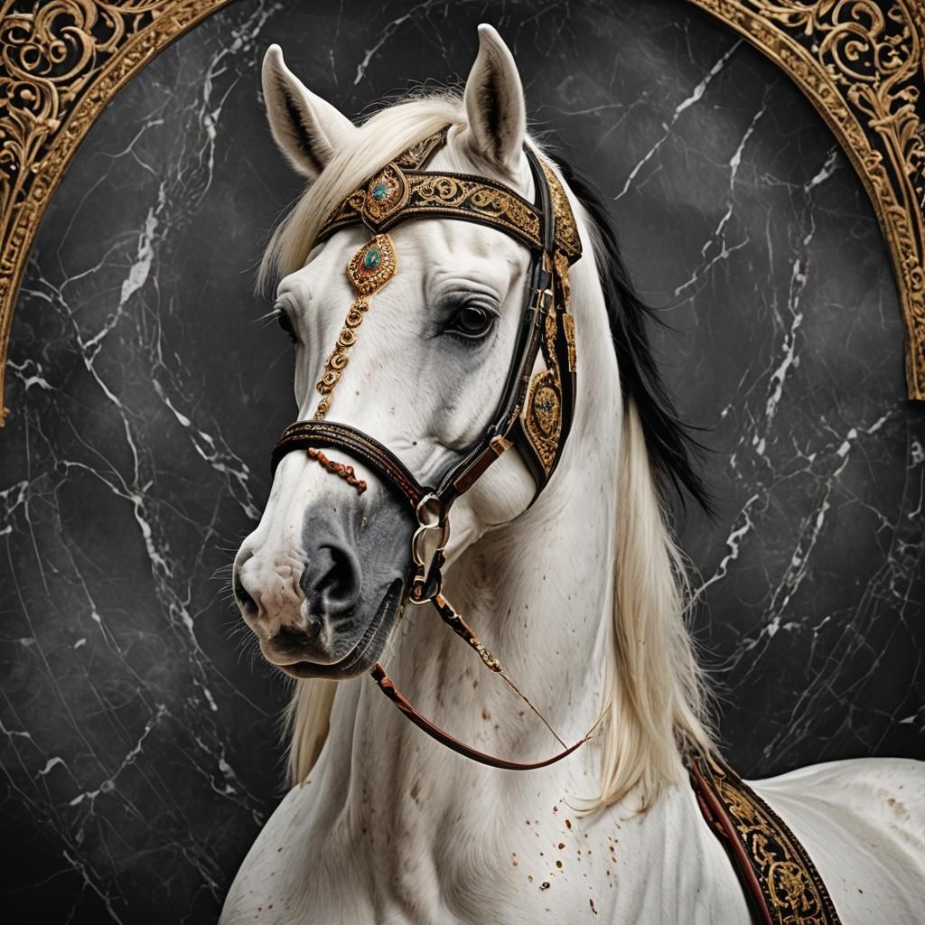 Majestic Arabian Horse Portrait with Ornate Bridle