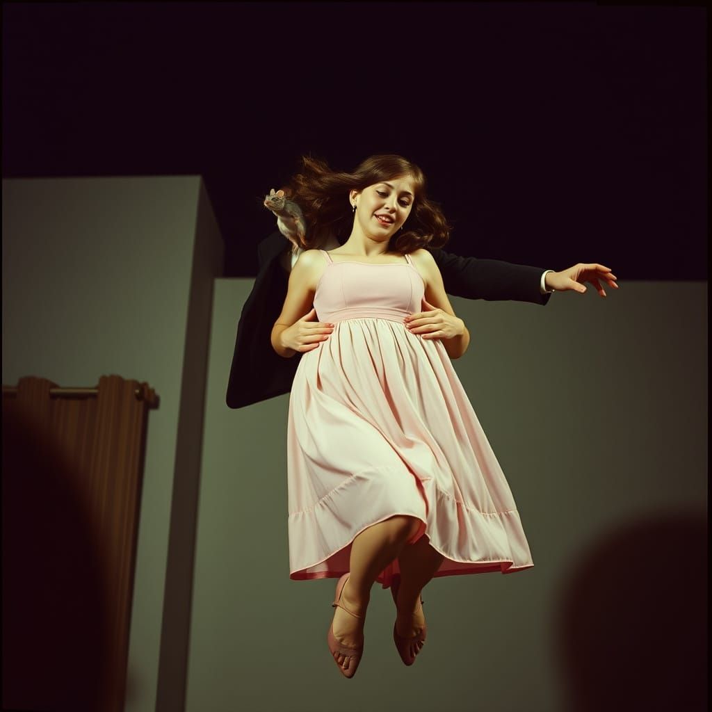 Dramatic Film Still: Woman Startled by Mouse