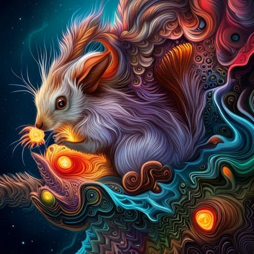 Cyberpunk Squirrel with Exploding Flowers: Digital Art