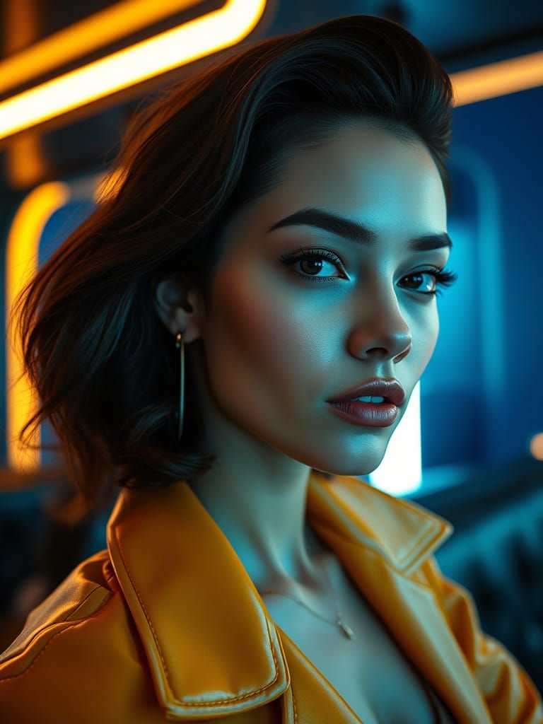 Cyberpunk Chic: Close-up Portrait of a Futuristic Fashionist...