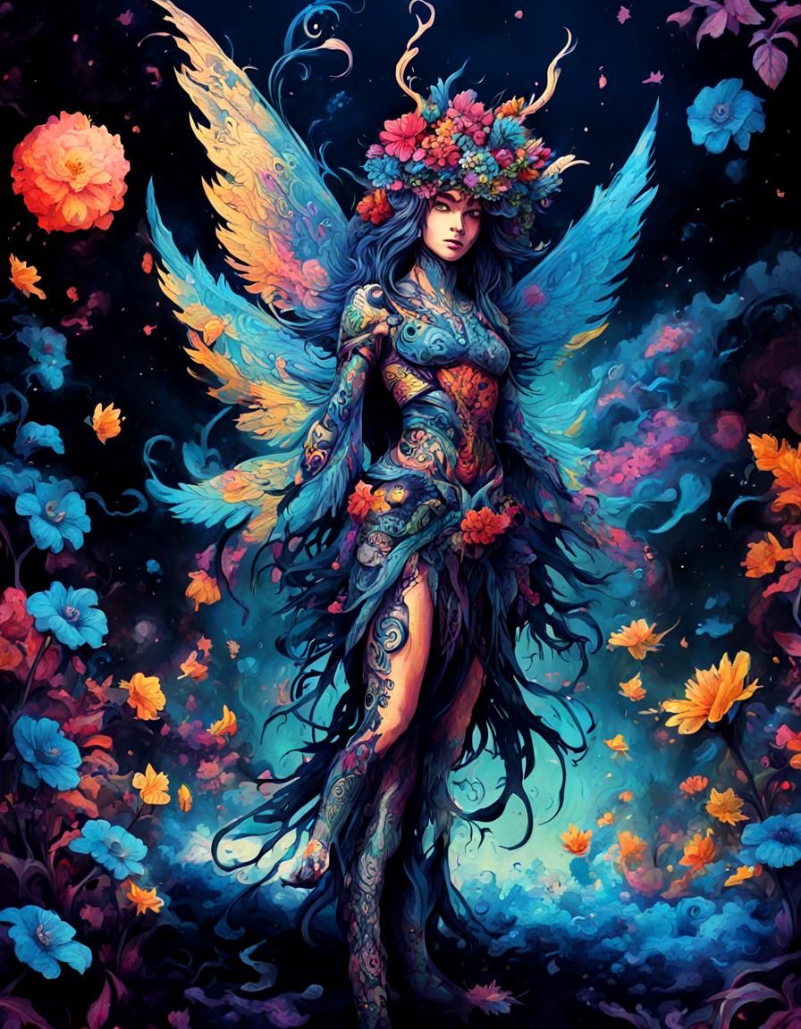 Psychedelic Plant Monster Ink Artwork in Anime Style