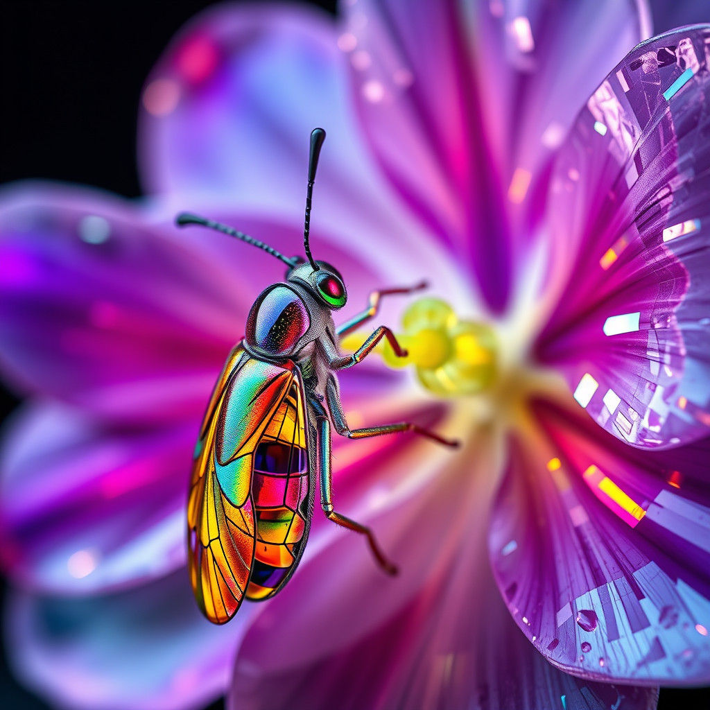 Iridescent Crystal Dragonfly in Art Nouveau Style