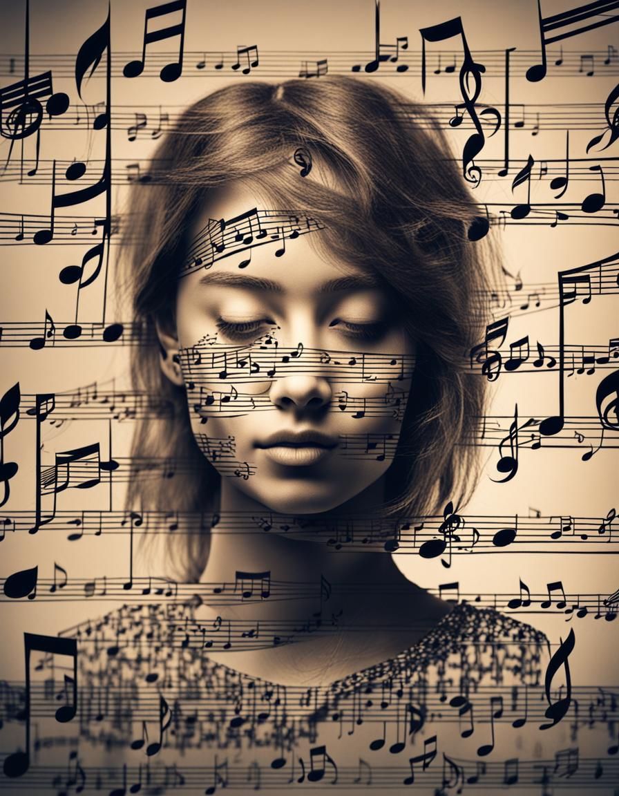 Musical Woman Portrait Art: Note Composition