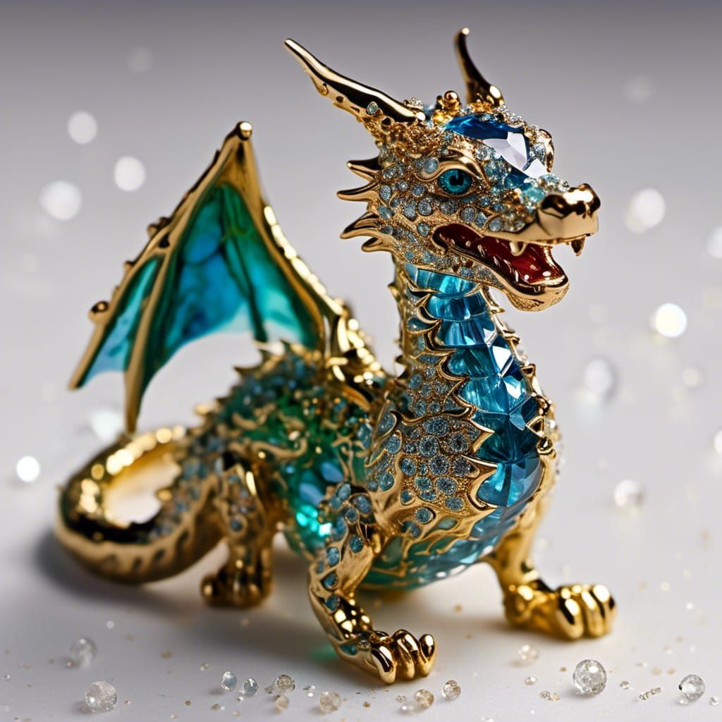 Miniature Baby Dragon in Jeweled Glass Box