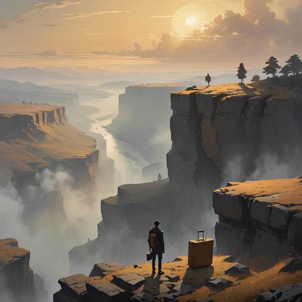 Solitary Figure at Cliff Edge in Impressionist Style