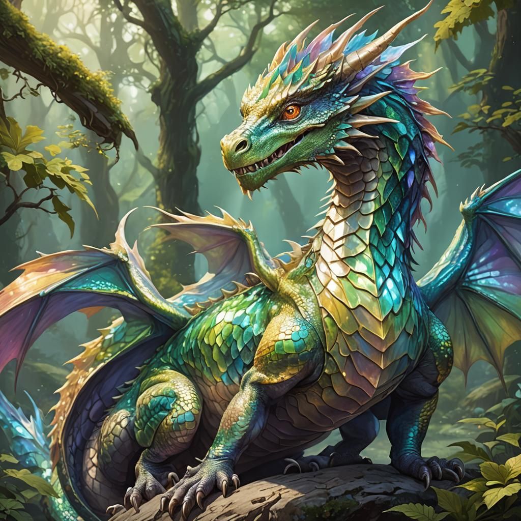 Young Iridescent Dragon: Fantasy Art