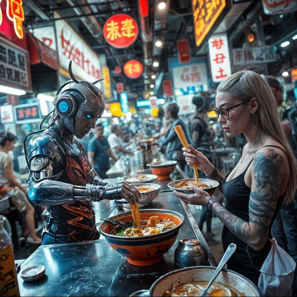 Gritty Cyberpunk Noodle Shop Scene