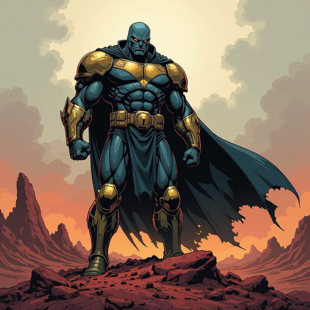 Darkseid Surveys Apokolips in Comic Book Style