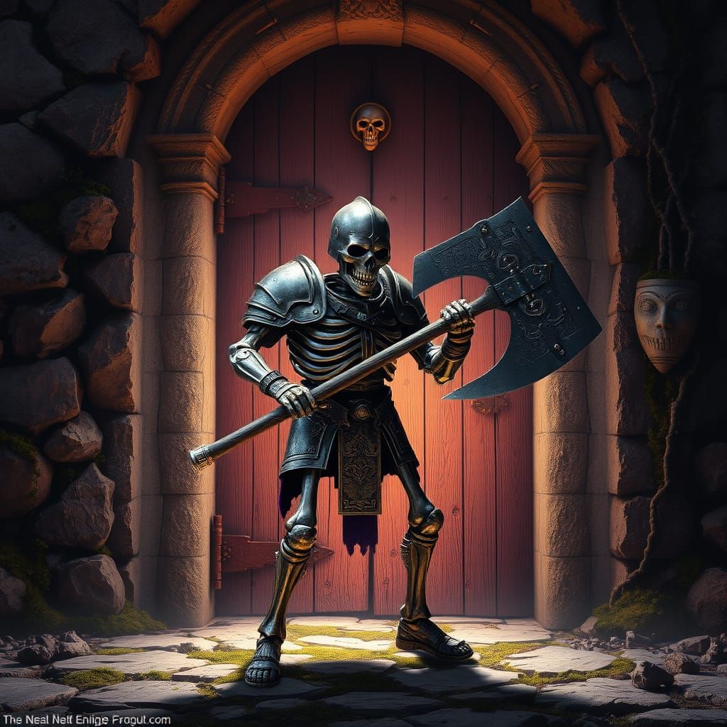 Majestic Skeleton Warrior Guards Ancient Door