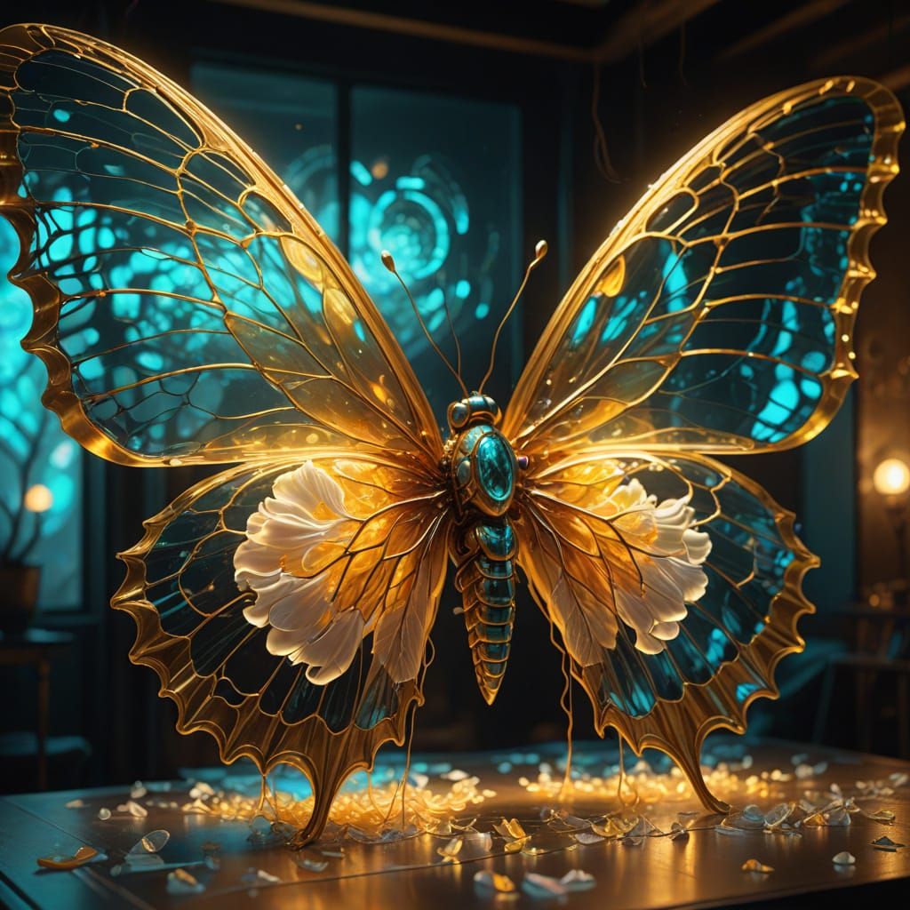 Glowing Butterfly in a Futuristic Paradise