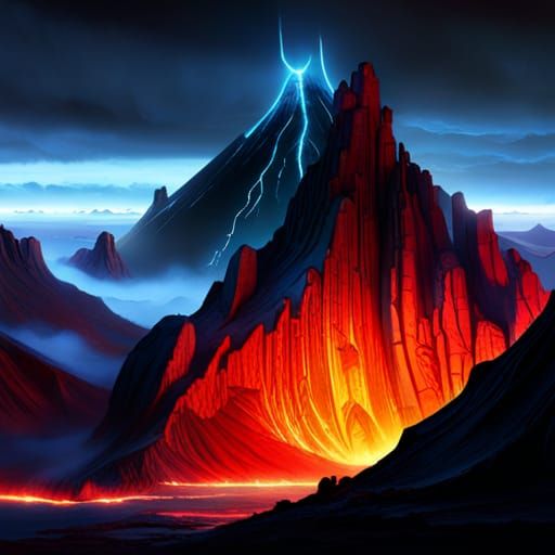 Epic Dark Fantasy Volcano Digital Painting