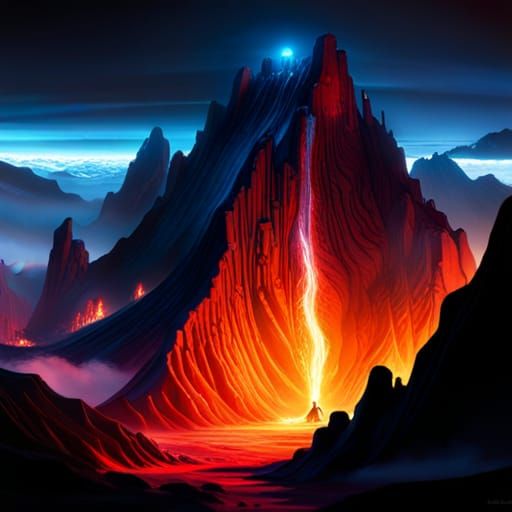 Epic Dark Fantasy Volcano Digital Matte Painting