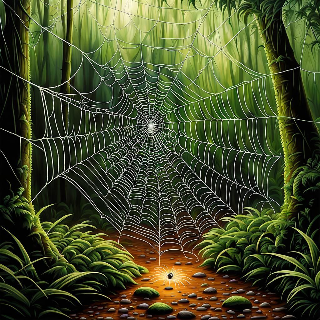 Spiderweb Trapdoor in Rainy Forest: Airbrush Art