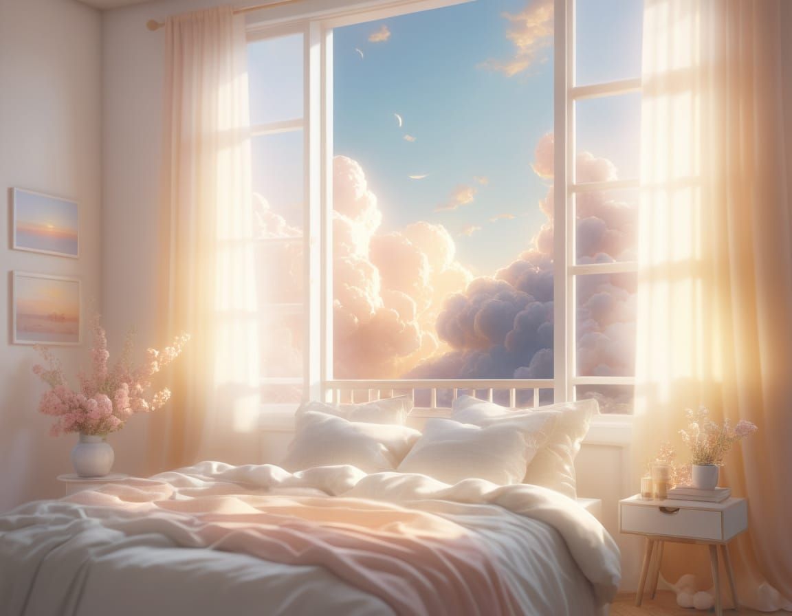 Dreamy Girl's Bedroom Bathed in Ethereal Sunshine