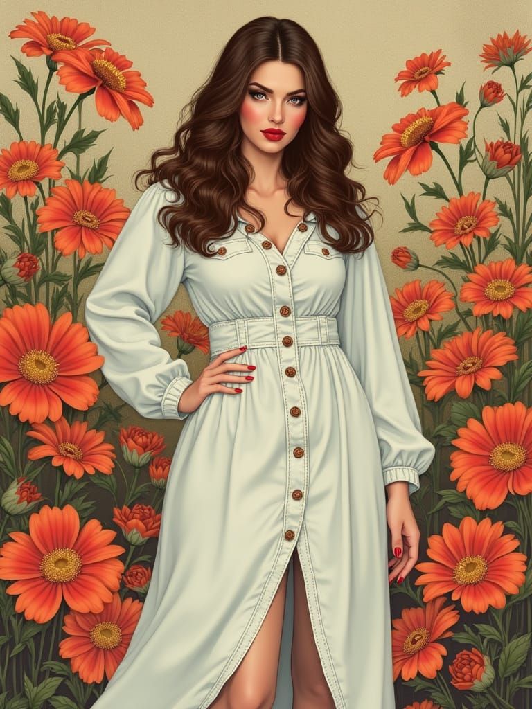 Woman Posing in Vibrant Flower Garden