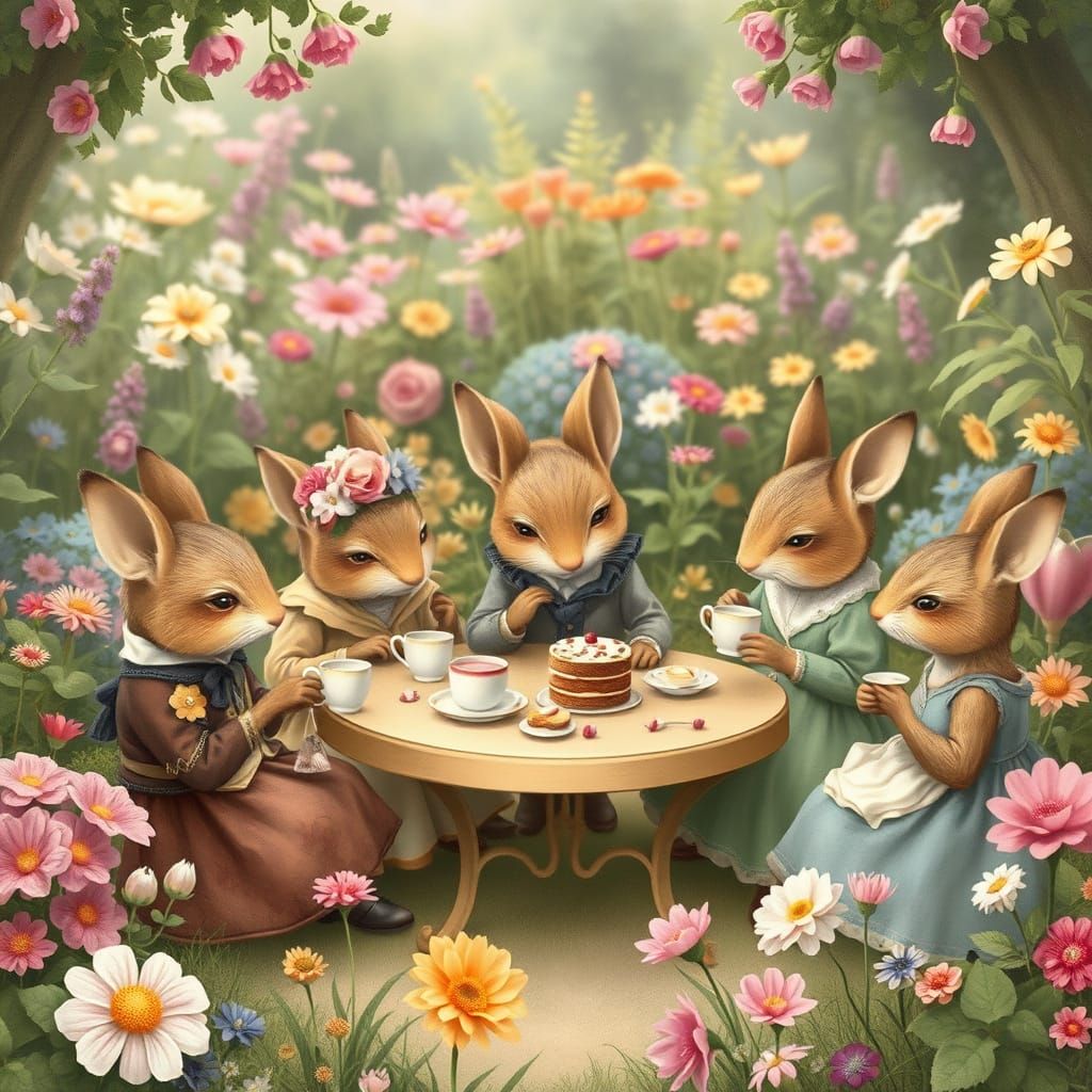 Whimsical Garden Party with Anthropomorphic Friends