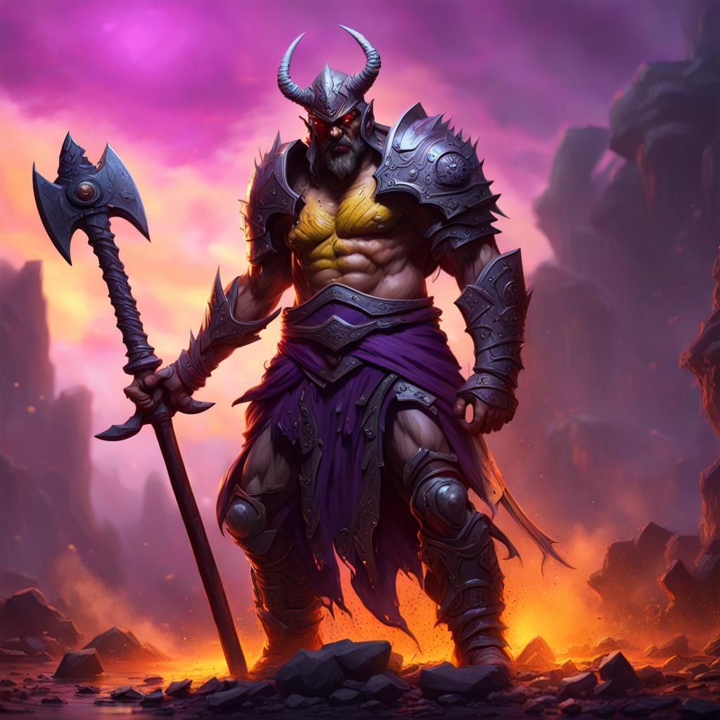Furious Warrior with Bloody Axe: Dark Fantasy Art