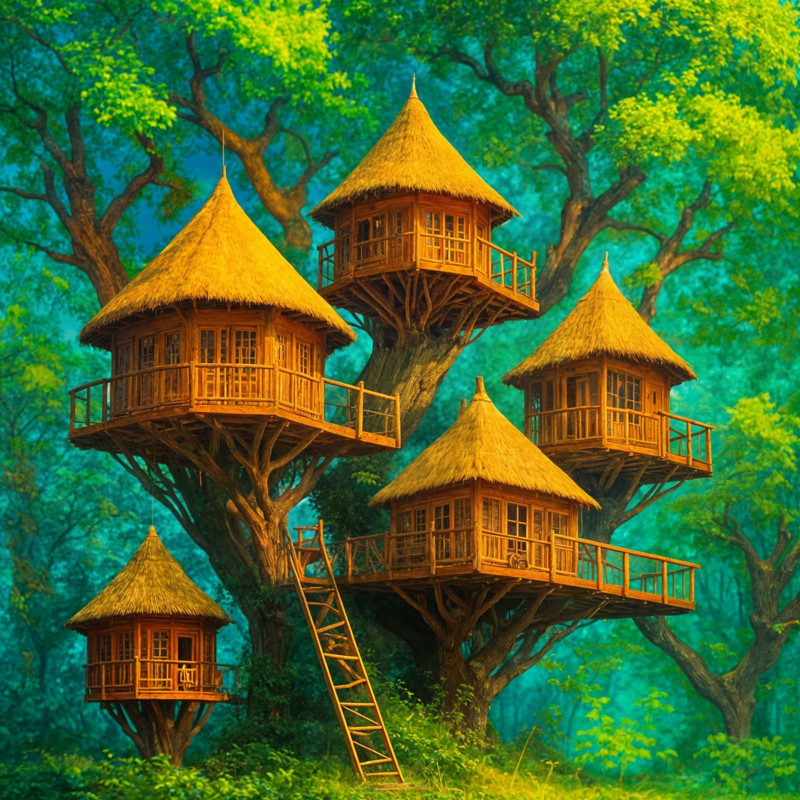 Magical Treehouse Village in Ancient Oak Forest