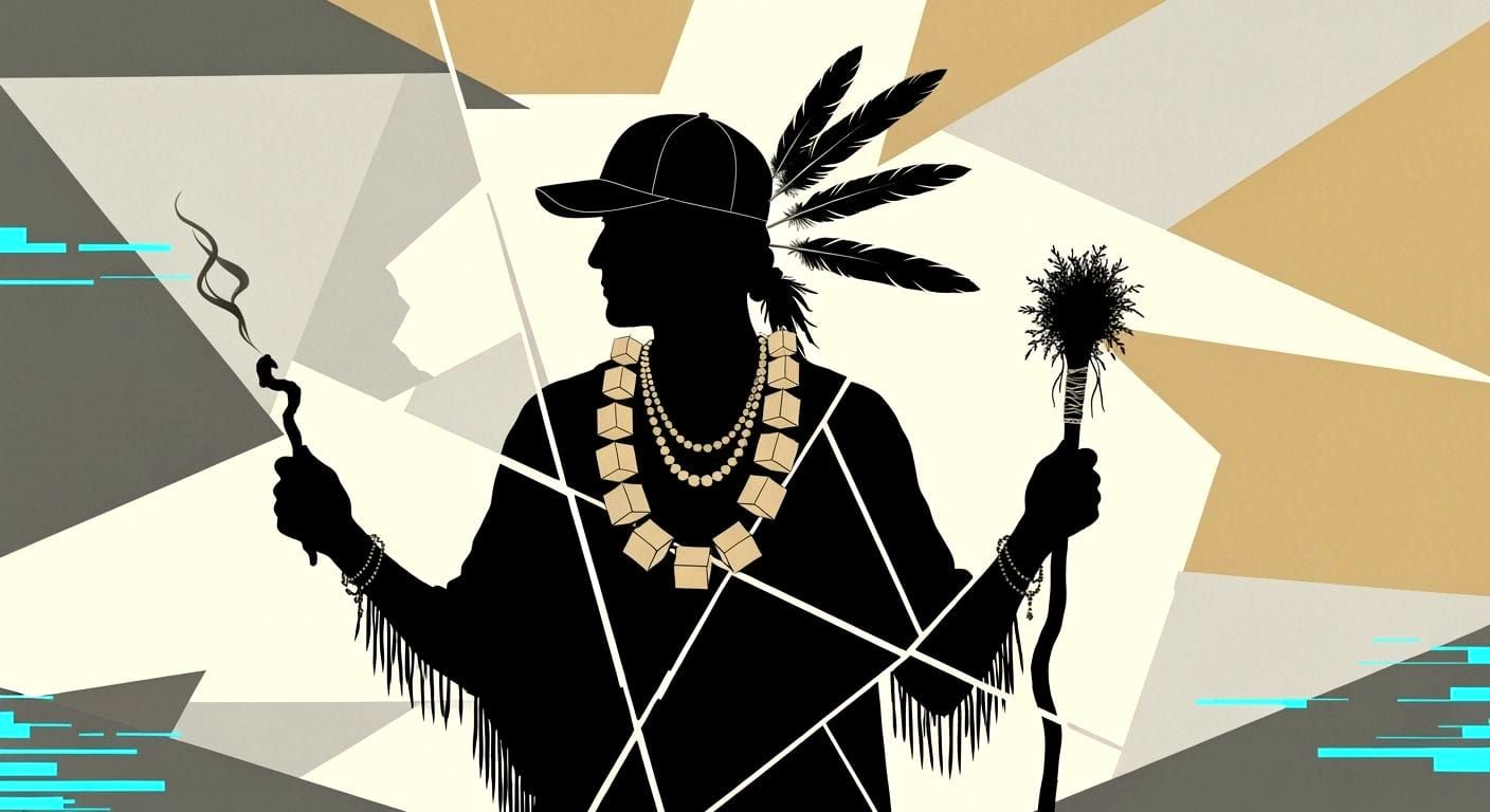 Cubist Shaman Silhouette in Fractured Geometric Frame