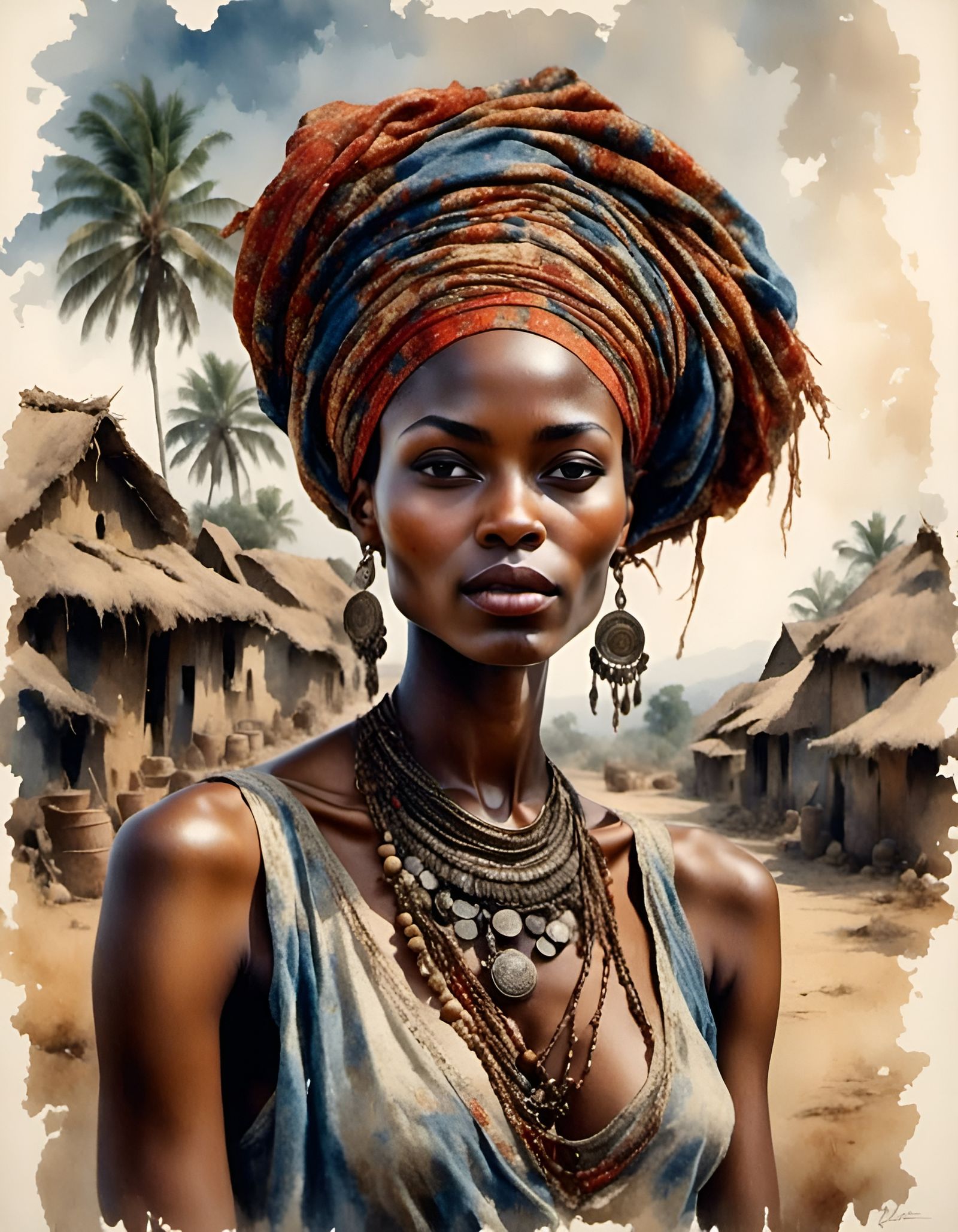 Detailed African Woman in Village Setting