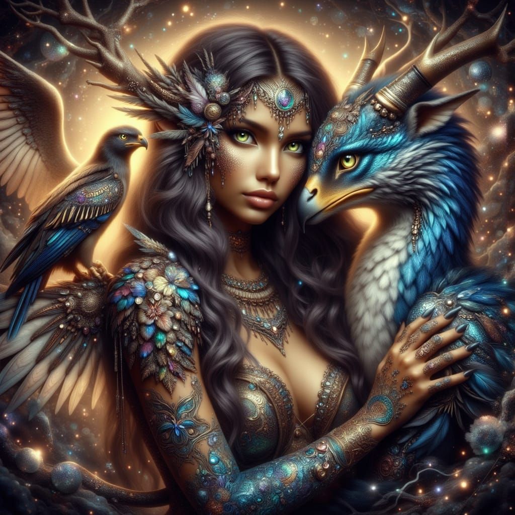 Martian Princess with Dragon and Falcon