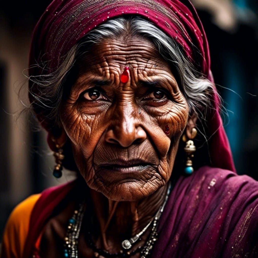 Detailed Portrait of an Old Indian Woman