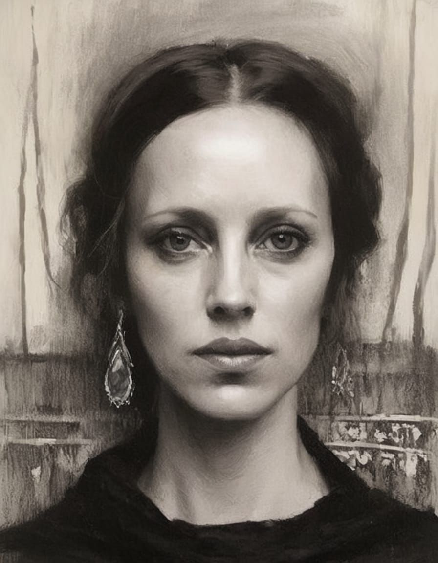 Gothgirl Portrait in High Contrast Impasto Style