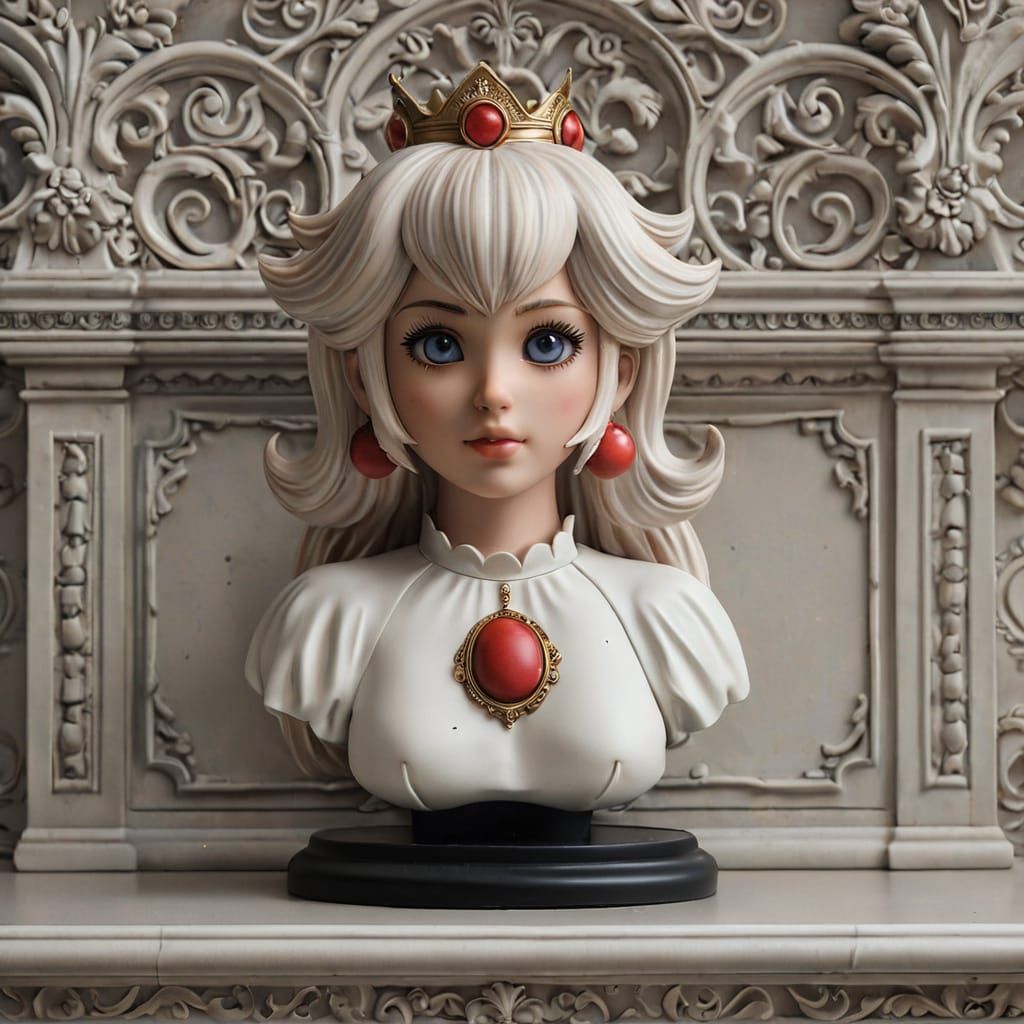 Elegant Goth Princess Peach Statue in Victorian Gothic Style