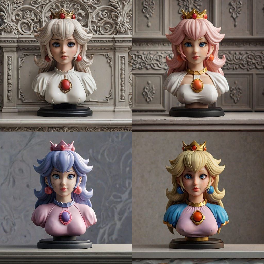 Goth Princess Peach Bust in Hyper Realistic Detail