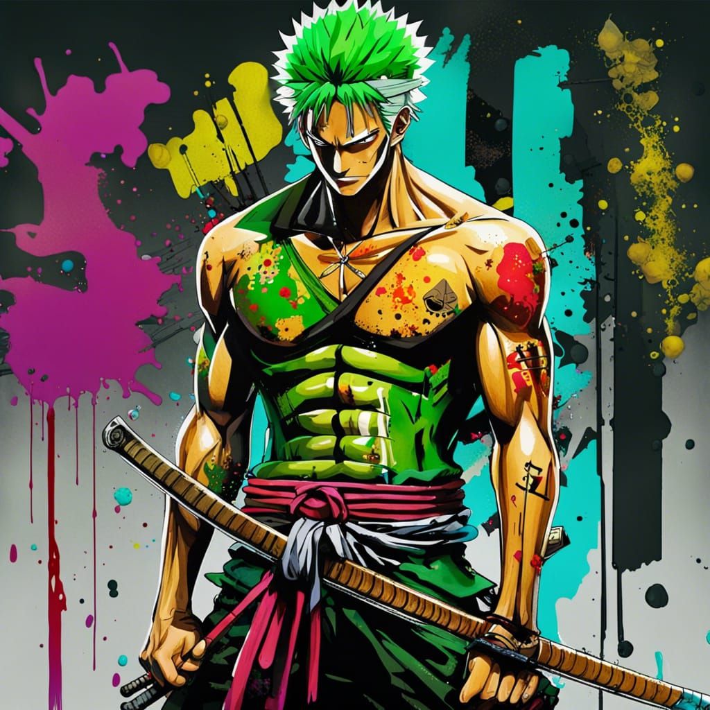 Zoro Manga Character in Graffiti Splash Art