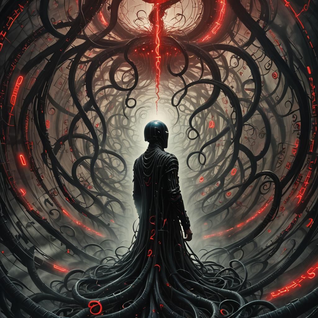 Surreal Number Vortex Engulfs Figure in Darkness