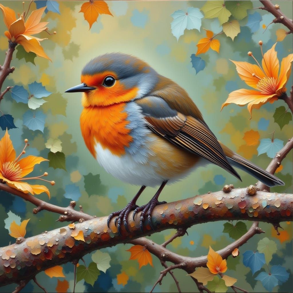 proud robin <lora:Virtua-Impasto:1.0> <lora:-Fluid Art-:1.0> <lora:Happy Brush:1.0> <lora:Neurographic Flux:1.0>