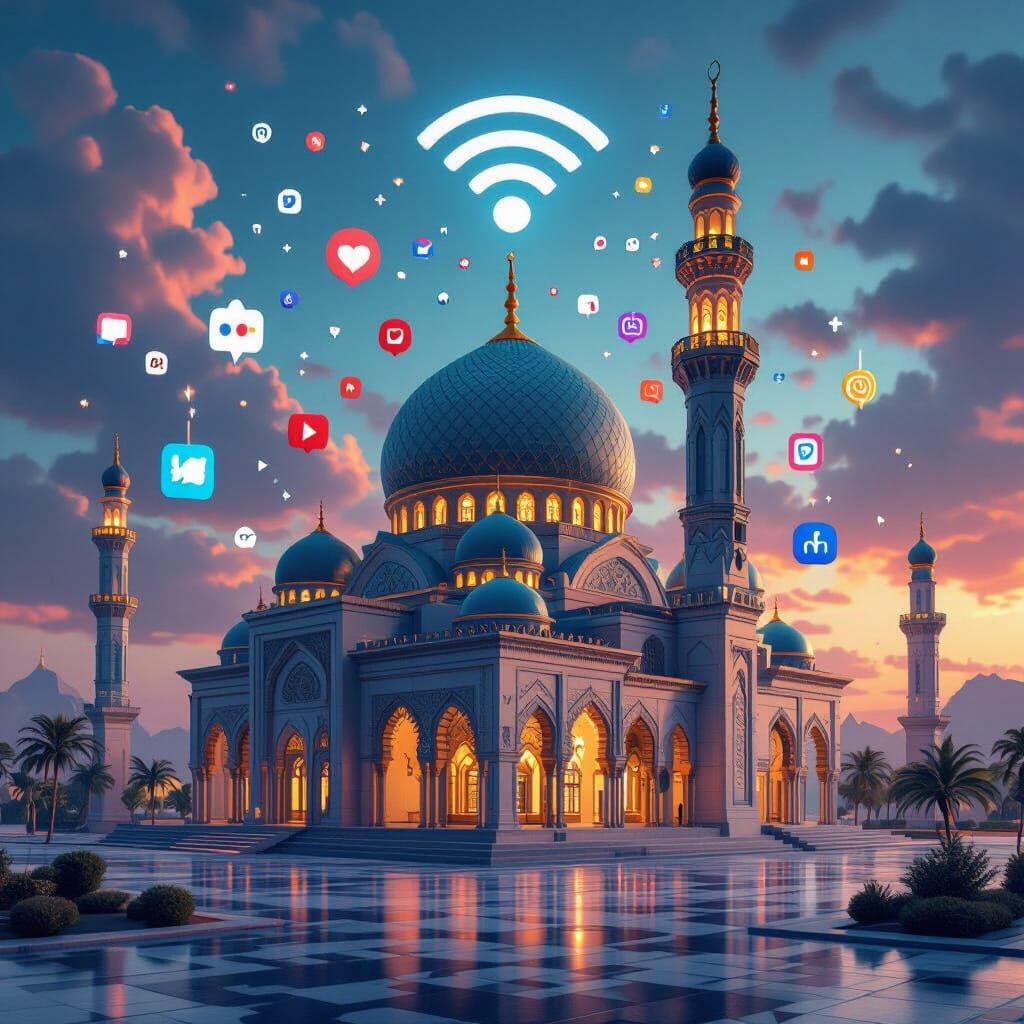 Mosque Fused with WiFi Signal and Social Icons