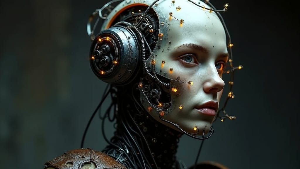 Cyborg in Steampunk Attire with Futuristic Accents