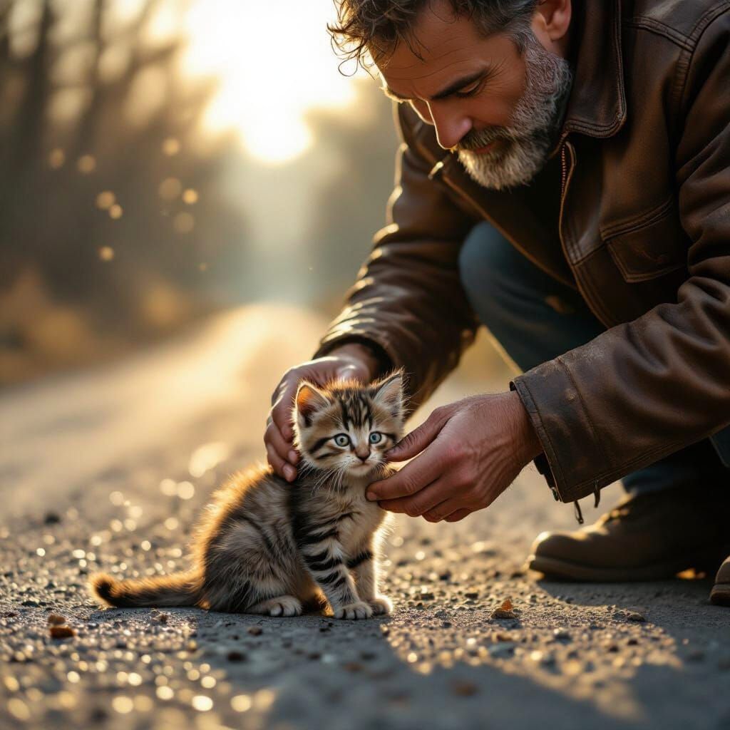 Man Rescues Dirty Kitten on Dusty Road